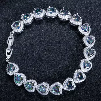 Свадебные теннисные браслеты WWJ высшего класса в форме мистического радужного сердца топаз