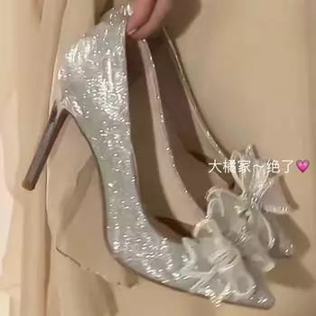 Свадебные туфли Buling buling silver fairy style 2025 new ins super flash single shoes thin ass high heels 34