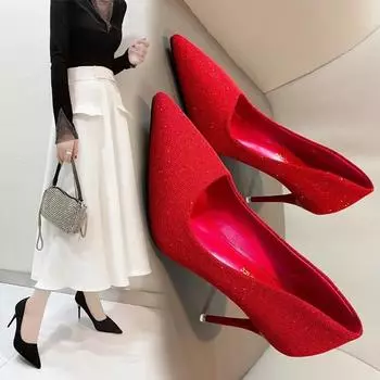 Свадебные туфли на высоком каблуке Новые сексуальные туфли на узком каблуке с заостренным носком Модные туфли на высоком каблуке Женская обувь 34