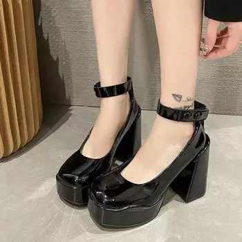 Свадебные туфли невесты женские модные элегантные туфли на толстом высоком каблуке женские туфли-лодочки офисные туфли 35 чёрный