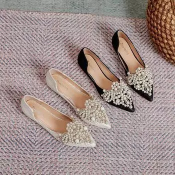 Свадебные туфли Новые женские туфли Большие размеры 43 Шнуровка Pearl Gentle Single Shoes Модная обувь для вечеринок Zapatos Mujer 2025 35 абрикосовый