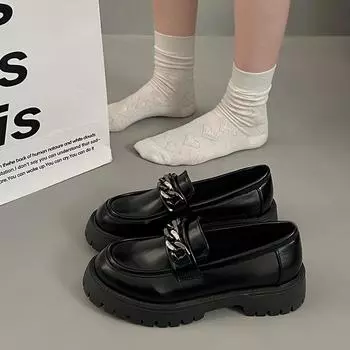 Свадебные туфли-оксфорды на толстой подошве, женские туфли на квадратной платформе, мокасины с круглым носком, черные кожаные повседневные туфли, Zapatos De Mujer 35 чёрный