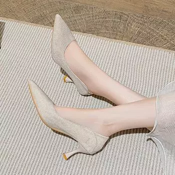 Свадебные туфли подружки невесты из натуральной кожи на шпильках, модные кожаные туфли на высоком каблуке, рабочие туфли с острым носком и стразами, с неглубоким носком 34 чёрный