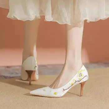 Свадебные туфли Сюхэ свадебное платье две пары свадебных туфель белые атласные вышитые туфли на высоком каблуке 34 белый