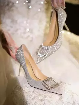 Свадебные туфли женские с заостренным ромбом и квадратной пряжкой темпераментные взрослые подарочные туфли одинарные свадебные туфли на высоком каблуке 35