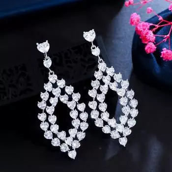 Свадебные украшения CMM, блестящие серьги в форме сердца с кубическим цирконием, серебряные серьги цвета серебряный