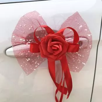 Свадебные украшения для автомобиля Дверные ручки Букет цветов своими руками Зеркало заднего вида Аксессуары красный