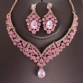 Свадебные украшения для невесты, комплект из двух предметов, изысканное ожерелье и серьги со стразами, вечерние аксессуары для торжественного платья, комплект ожерелья