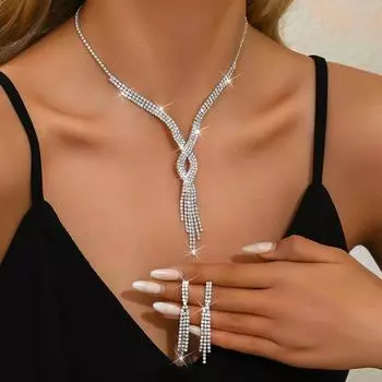 Свадебные украшения для свадьбы, ожерелье, серьги, комплект из стразов, кисточек, цепочка, свадебное вечернее платье, универсальные аксессуары для женщин