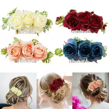 Свадебные украшения для волос с кристаллами Свадебные аксессуары для волос Расческа для волос с цветочными листьями Расческа для волос с цветком розовый/белый