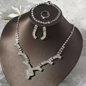 Свадебные украшения для женщин, ожерелье и серьги с подвеской из горного хрусталя, браслет, кольцо, четыре части, свадебные украшения оптом