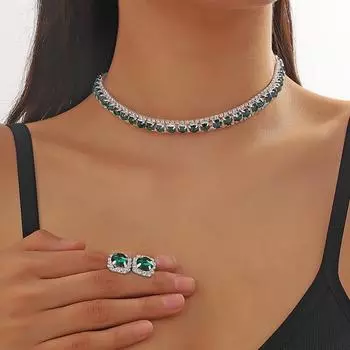 Свадебные украшения из 3 предметов, женские серьги со стразами, комплект украшений в виде ожерелья, роскошные и модные аксессуары для банкетов и вечеринок 45cm