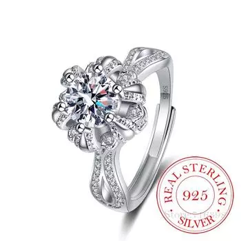 Свадебные украшения из стерлингового серебра 925 пробы с цирконием, шесть когтей, цветочные кольца, обручальные кольца для женщин и девочек, подарок на свадьбу Jdfaf Resizable