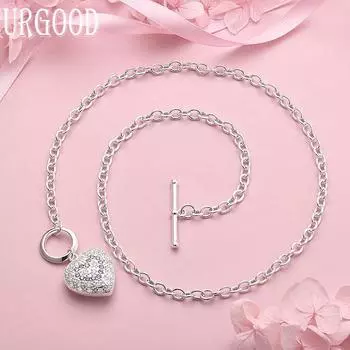 Свадебные украшения из стерлингового серебра 925 пробы с ожерельем в форме сердца из циркона класса ААА 45cm