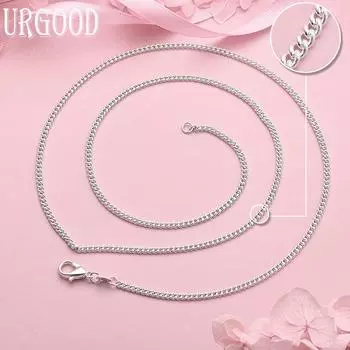 Свадебные украшения из стерлингового серебра 925 пробы, ожерелье 2 мм, 18-30 дюймов 40cm