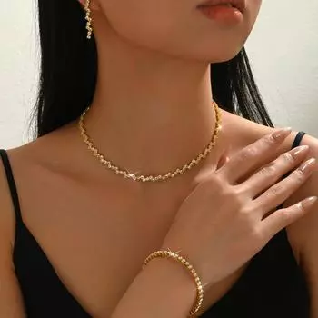 Свадебные украшения Ожерелье Серьги Браслет Комплект из трех частей Ключичная цепочка Аксессуары для платья