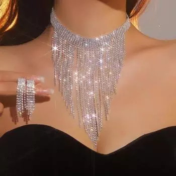 Свадебные украшения, роскошный сверкающий бриллиантовый комплект из длинных серег с бахромой, модный комплект из двух серег с бриллиантовой инкрустацией