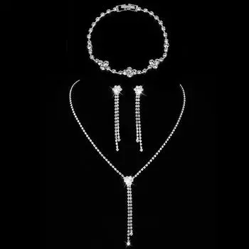 Свадебные украшения, серьги с цветочной бахромой из стразов, колье, комплект браслетов, свадебное платье, студийные украшения, женские украшения серебряный