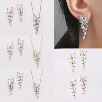 Свадебные украшения, женские геометрические прозрачные серьги с цирконом, комплект ожерелья, модные вечерние серьги-гвоздики с бахромой для женщин