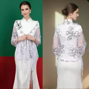 Свадебные вечерние платья с блестками и бисером, накидка, женская шаль, накидка красный