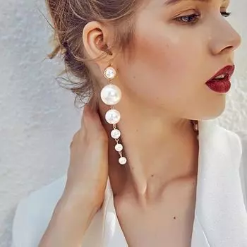 Свадебные женские элегантные серьги золотого цвета для вечеринки с жемчугом, большие серьги-подвески с жемчужинами, длинные белый