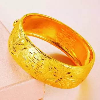 Свадебный браслет с пряжкой, женский широкий браслет с двойным счастьем, дракон и феникс, свадебные украшения one size(16-22CM) жёлтый