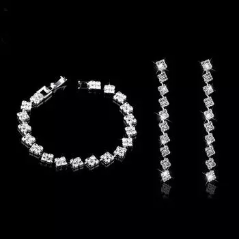 Свадебный браслет со стразами, серьги, комплект из двух частей, простое платье, комплект свадебных аксессуаров, свадебные аксессуары 9 серебряный