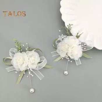 Свадебный браслет в лесном стиле, цветок на груди, искусственный перал, кисточка, бант, искусственный цветочный декор, цветок на запястье, свадебная вечеринка, выпускной, подружка невесты, корсаж C