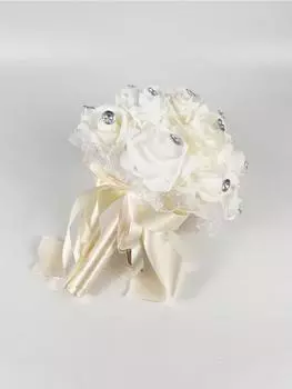 Свадебный букет 26 см для подружек невесты с алмазными мягкими лентами Искусственный полиэтиленовый роза Свадебный свадебный букет для дома Украшение свадебной вечеринки бежевый