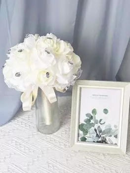 Свадебный букет 26 см для подружек невесты с алмазными мягкими лентами Искусственный полиэтиленовый роза Свадебный букет с цветами в руках Свадебный ручной букет для свадебной вечеринки бежевый