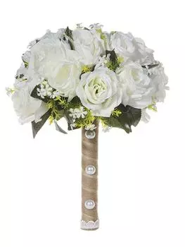 Свадебный букет 32 см с лентами из жемчужных кристаллов, искусственный цветок розы для невесты, подружки невесты, букет из искусственных цветов для свадебной вечеринки бежевый