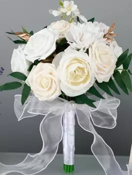 Свадебный букет для невесты Букет из искусственных цветов с лентой Искусственные цветы Шелковые розы Свадебный букет Букет подружки невесты для свадебного украшения синий