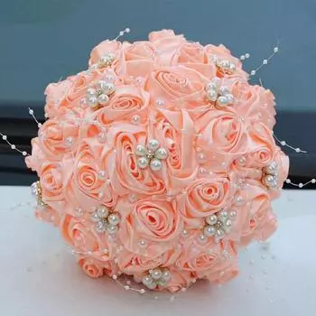 Свадебный букет из атласных роз Свадебные букеты с жемчугом Свадебный букет со стразами Атласный букет из искусственных цветов, ручной работы белый