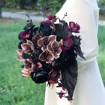 Свадебный букет из искусственных цветов, каскадные свадебные букеты для невесты, готические свадебные букеты для невесты, искусственный свадебный букет цветов свободной формы фиолетовый/чёрный