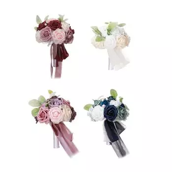 Свадебный букет невесты Букет-бросок в деревенском стиле Романтичный искусственный цветок розы Декор для юбилея Церемония по случаю Дня матери розовый