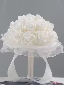 Свадебный букет невесты ручной работы с хрустальной лентой и стразами, свадебный букет подружки невесты, свадебные искусственные цветы для свадьбы белый