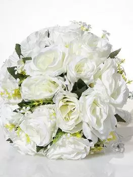 Свадебный букет с лентами из жемчужных кристаллов, искусственный цветок розы для невесты, подружки невесты, букет из искусственных цветов 32 см для свадебной вечеринки бежевый