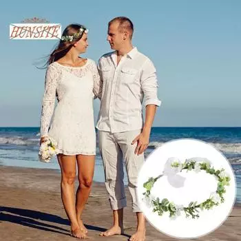 Свадебный Цветок Корона Венок Невеста Аксессуары Для Волос Богемный Эвкалипт Зеленый Лист Сетка Декор Лента Свадьба День Рождения Отпуск Вечеринка Фестиваль Фото Опора белый