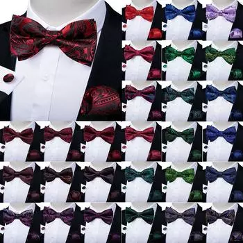 Свадебный галстук-бабочка для мужчин, классический красный предварительно завязанный галстук-бабочка, набор запонок для вечеринки, шелковый узел-бабочка, подарочные мужские аксессуары 0147