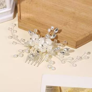 Свадебный головной убор гребень для волос Пластиковые цветы листья аксессуары Цветочные аксессуары для волос белый