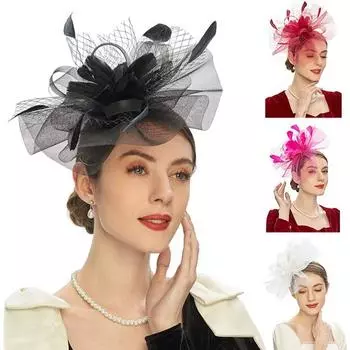 Свадебный головной убор Модная сетчатая повязка на голову с перьями для коктейля, чаепития, повязка на голову, аксессуары для волос фиолетовый