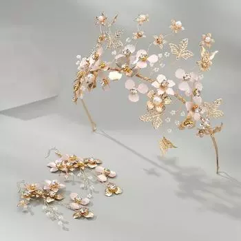 Свадебный головной убор, повязка на голову ручной работы, ретро супер фея, набор аксессуаров для выпускного вечера, серьги с цветком из сплава, повязка на голову