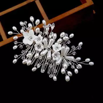Свадебный гребень для волос, головной убор, белый цветок, искусственный жемчуг, вставка для волос ручной работы, свадебные украшения, вставка, гребень, аксессуары