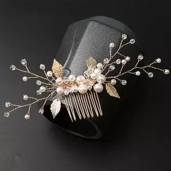 Свадебный гребень для волос головной убор кристалл золотой цветок искусственный жемчуг лист вставка для волос свадебные украшения вставка гребень аксессуары