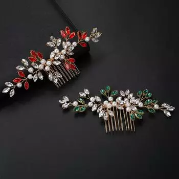 Свадебный гребень для волос ручной работы с жемчугом и бриллиантами, боковой гребень, маленькие аксессуары для волос, головной убор, гребень-заглушка зелёный