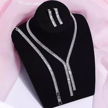 Свадебный комплект из ожерелья, серег и браслета из циркония, простой и холодный комплект из серег с бахромой из циркония Earrings белый