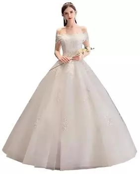 Свадебный комплект невесты Off Flower Layered Bridal [Yousaku Co., Ltd.] Платье, плечи, А-силуэт, вышивка, юбка, шнуровка, платье, 4 предмета (S) кремовый