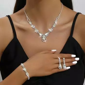 Свадебный комплект ожерелье серьги браслет комплект из трех частей, медная цепочка с когтями гальваническое серебро