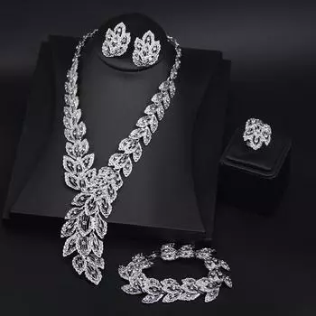 Свадебный комплект украшений из африканских бусин для женщин, бижутерия, Дубай, ожерелье, браслет, серьги, кольцо серебряный