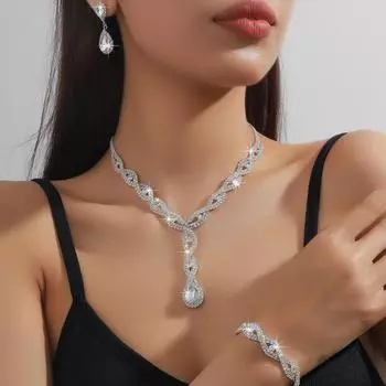 Свадебный комплект украшений из трех частей ожерелье серьги-гвоздики браслет женская цепочка хит продаж свадебное платье аксессуары для женщин